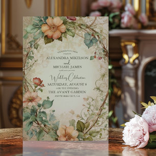 Earthy Tones Muted Faded Floral Wedding  Invitation