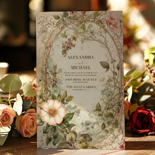 Earthy Tones Muted Faded Floral Wedding Invitation