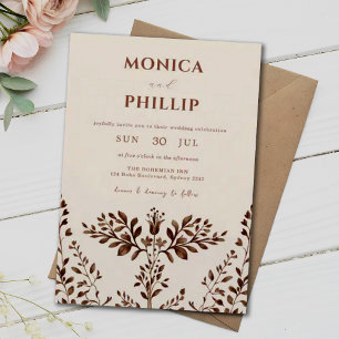 Earthy Tones Rustic Autumn Bloom Wedding Invitation