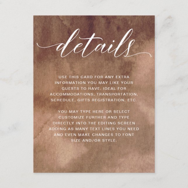 Earthy Tones Watercolor Elegant Wedding Details Enclosure Card (Front)