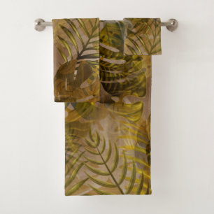 Earthy Tropical Leaves Pattern Bath Towel Set