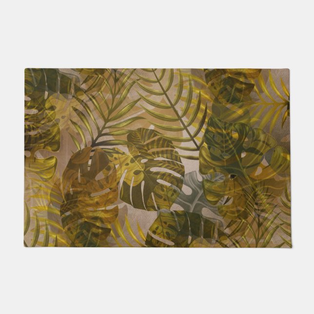 Earthy Tropical Leaves Pattern  Doormat (Front)