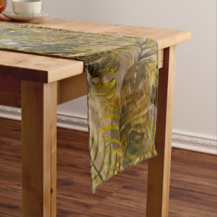 Earthy Tropical Leaves Pattern  Long Table Runner
