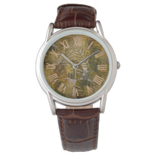 Earthy Tropical Leaves Pattern Men's  Watch