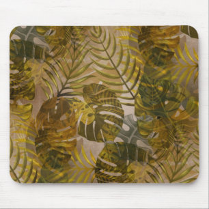 Earthy Tropical Leaves Pattern Mouse Pad