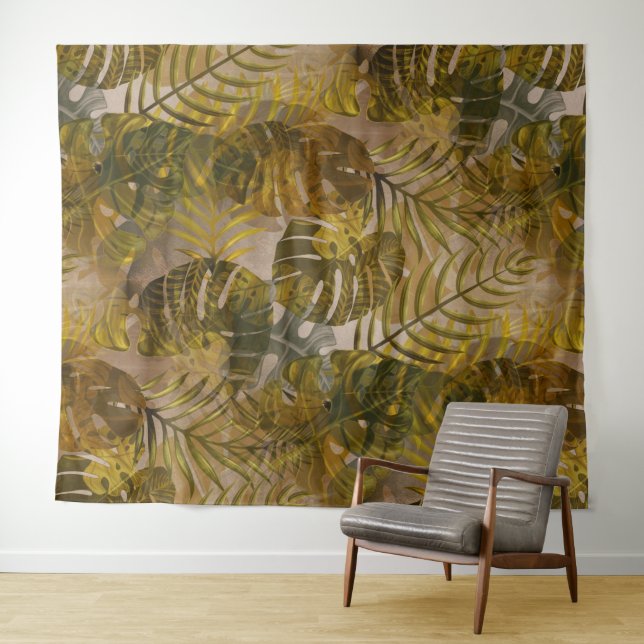 Earthy Tropical Leaves Pattern  Tapestry (In Situ (Horizontal))