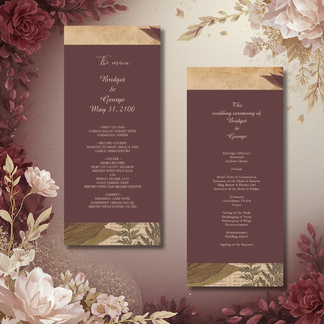 earthy vintage boho chic greenery wedding program programme (Creator Uploaded)