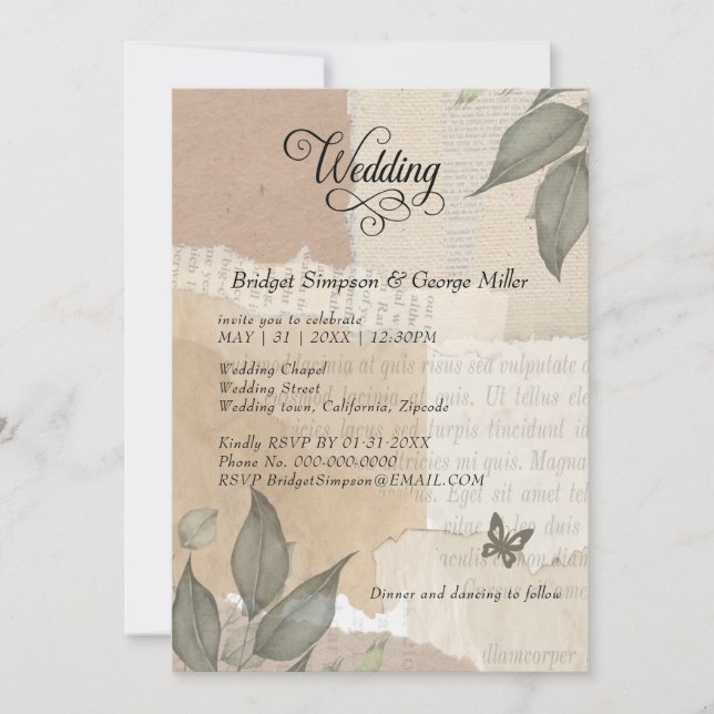 earthy Vintage Boho Greenery eucalyptus Wedding  Invitation (Front)