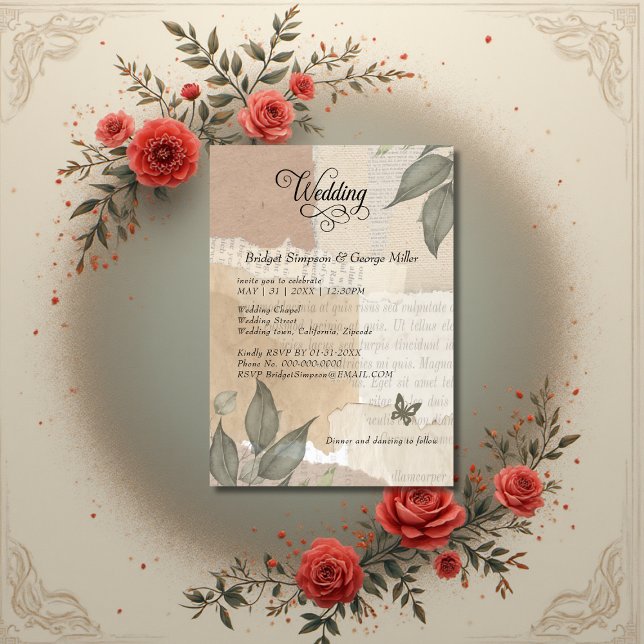 earthy Vintage Boho Greenery eucalyptus Wedding  Invitation (Creator Uploaded)