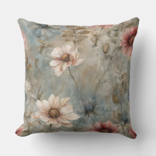 Earthy Warm Blue Floral Print Cushion