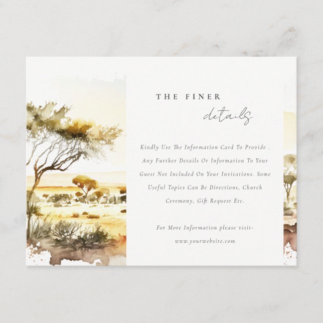 Earthy Watercolor African Landscape Wedding Detail Enclosure Card (Front)