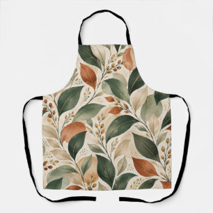 Earthy Watercolor Botanical Leaves Seamless Patter Apron