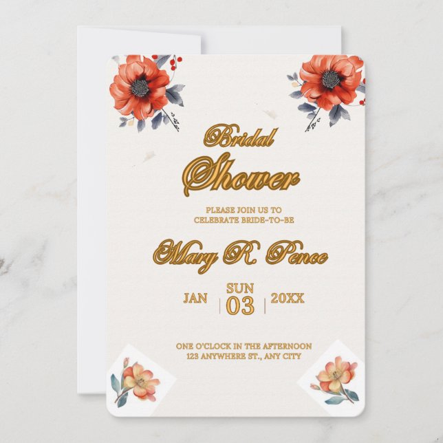 Earthy Watercolor Floral Bridal Shower Wedding  Invitation (Front)