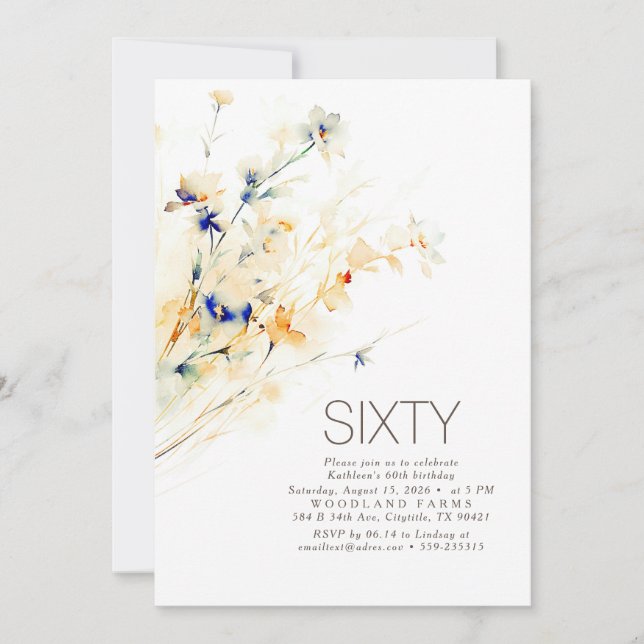 Earthy Watercolor Flowers Fall Birthday Invitation (Front)