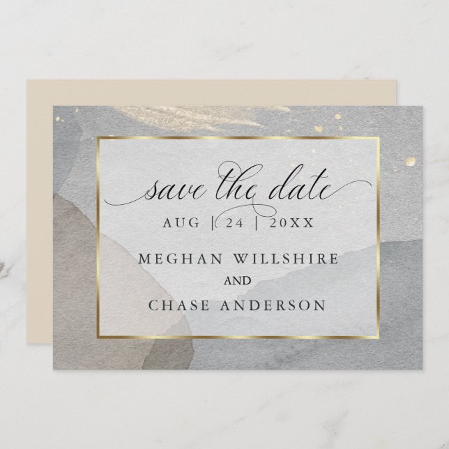 Earthy Watercolor Splash on Granite Stone Invitation (Front/Back)