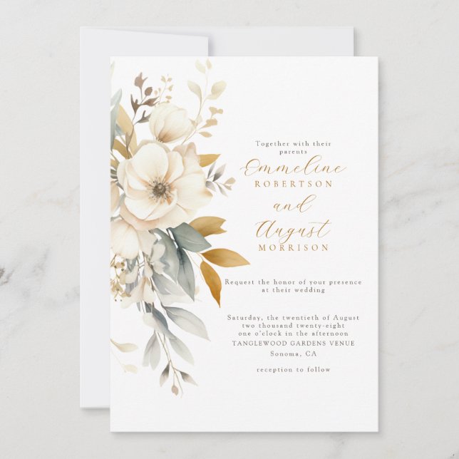 Earthy Watercolor Wildflowers Boho Wedding Invitation (Front)
