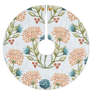 Earthy Whimsical: Watercolor Flower Motif. Brushed Polyester Tree Skirt