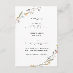 Earthy Wildflower Wedding Details  Enclosure Card