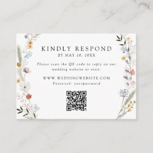 Earthy Wildflower Wedding QR Code RSVP Enclosure Card