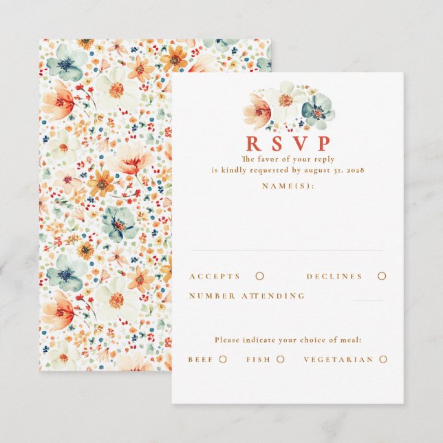 Earthy Wildflower Wedding RSVP Card (Front/Back)
