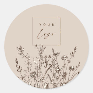 Earthy Wildflowers Custom Logo Classic Round Sticker