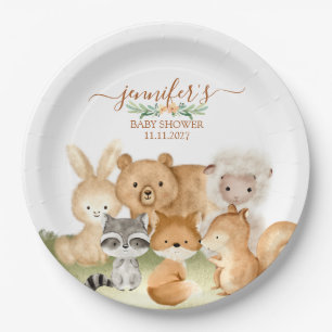 Earthy Woodland Animals Baby Celebration Paper Plate
