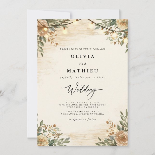 Earthy Woodland Bloom Wedding Invitation (Front)
