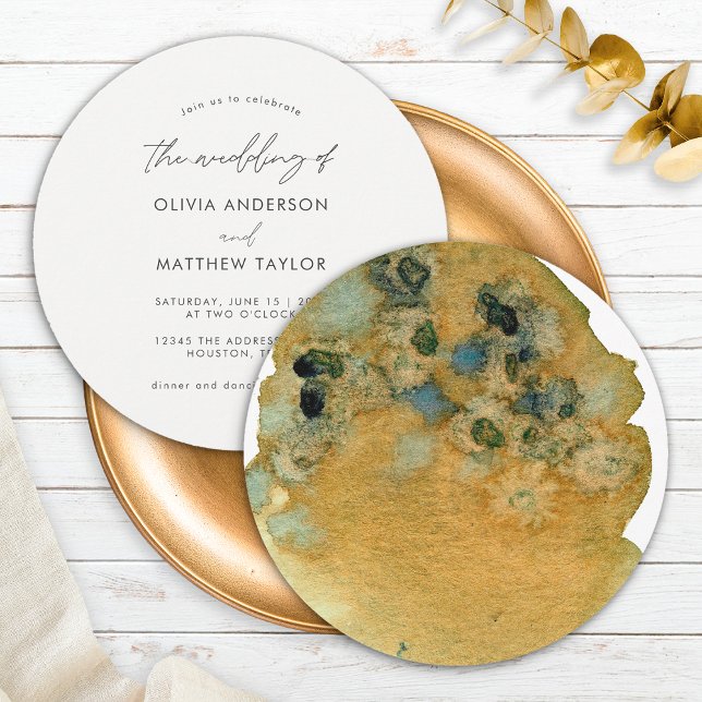 Earthy Yellow Brown Watercolor The Wedding Of Invitation (Front/Back)