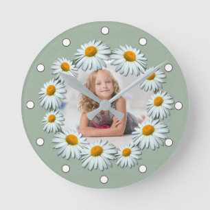 Easily add your photo, customized Daisy Frame Round Clock