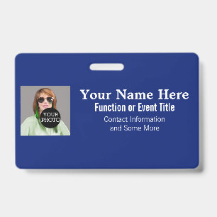 Easily Design Your Own Blue Photo Logo name tag ID Badge