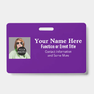 Easily Design Your Own Purple Photo Logo name tag ID Badge