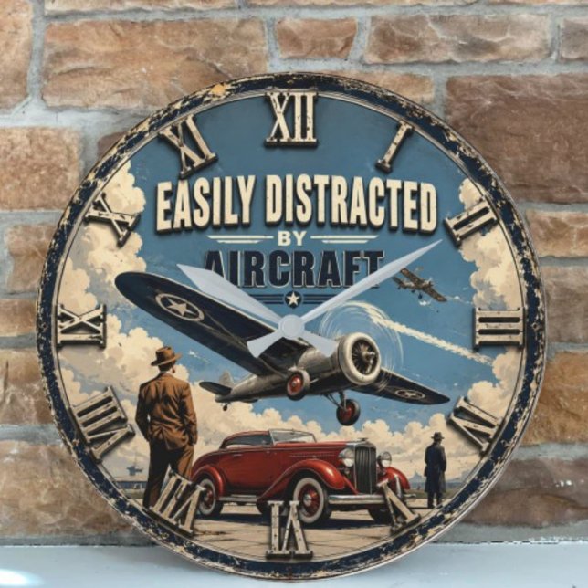 Easily Distracted by Aircraft Vintage Warbird Large Clock (Creator Uploaded)