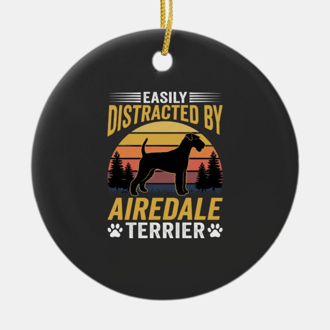 Easily Distracted by Airedale Terrier Retro Dog Ceramic Tree Decoration (Front)