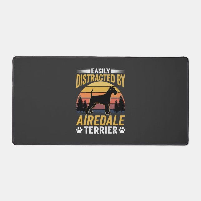 Easily Distracted by Airedale Terrier Retro Dog Desk Mat (Front)