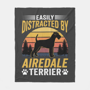Easily Distracted by Airedale Terrier Retro Dog Fleece Blanket