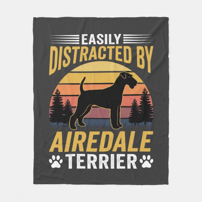 Easily Distracted by Airedale Terrier Retro Dog Fleece Blanket (Front)
