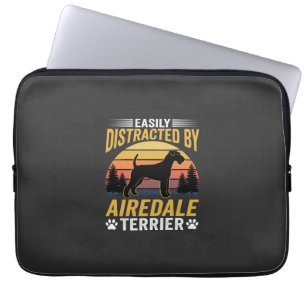 Easily Distracted by Airedale Terrier Retro Dog Laptop Sleeve
