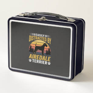 Easily Distracted by Airedale Terrier Retro Dog Metal Lunch Box