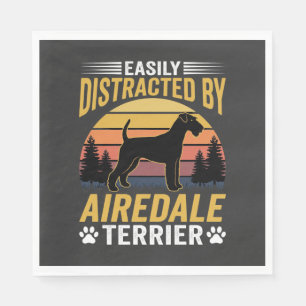 Easily Distracted by Airedale Terrier Retro Dog Napkin