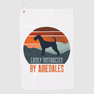 Easily Distracted By Airedales Dog Walking Golf Towel
