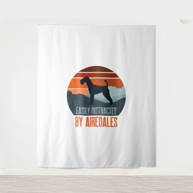 Easily Distracted By Airedales Dog Walking Tapestry (Front)