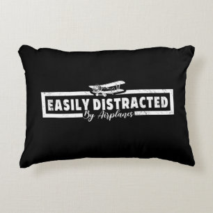 Easily Distracted By Airplanes, Funny Pilot Saying Decorative Cushion
