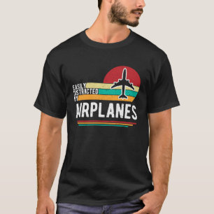 Easily Distracted By Airplanes Pilot Aviation Stud T-Shirt