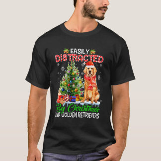 Easily Distracted By And Golden Retrievers Xmas Fo T-Shirt