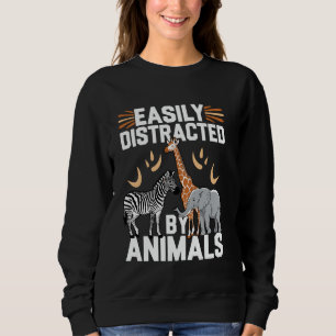 Easily Distracted By Animals Lover Giraffes Elepha Sweatshirt