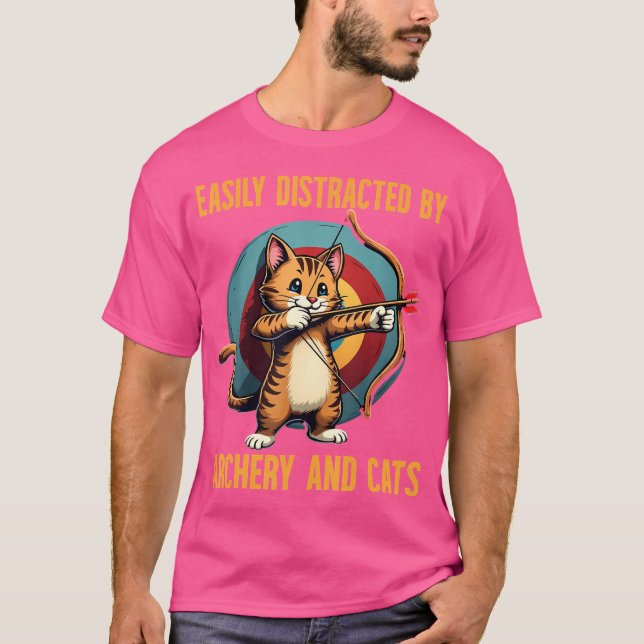 Easily Distracted By Archery And Cats Funny Cat Pa T-Shirt (Front)