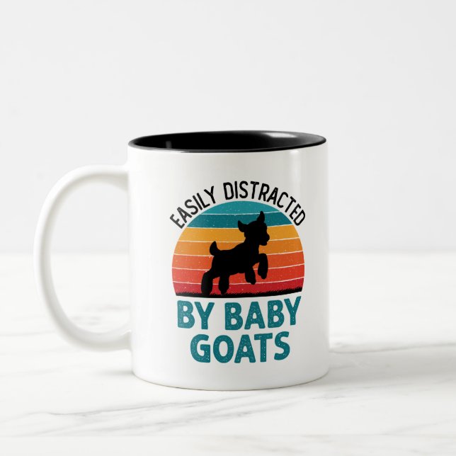 Easily Distracted by Baby Goats Goat Farmer Two-Tone Coffee Mug (Left)