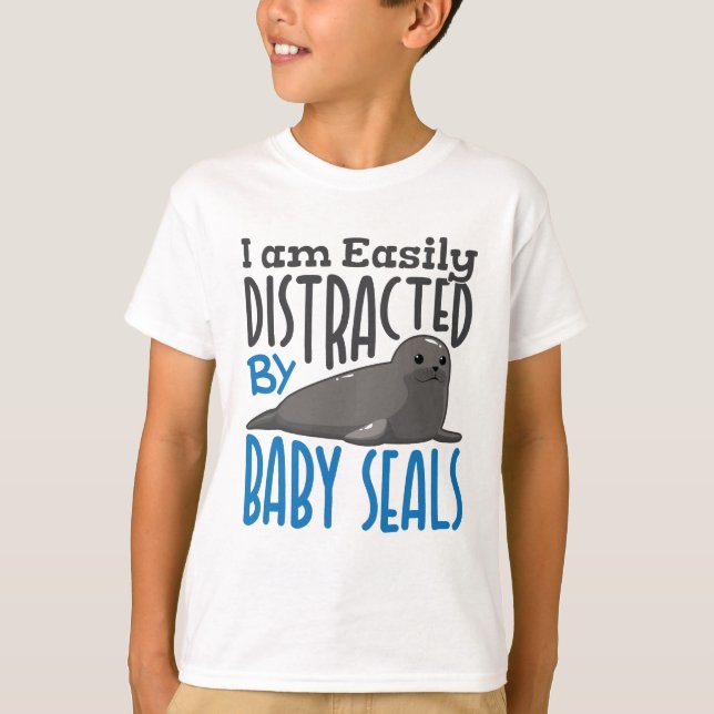 Easily Distracted by Baby Seals Seal Lover T-Shirt (Front)