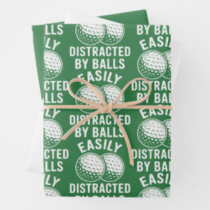 Easily Distracted by Balls Funny Golf Ball Golfer Wrapping Paper Sheet