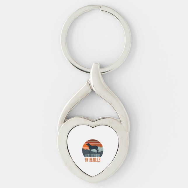 Easily Distracted By Beagles Dog Walking Key Ring (Front)